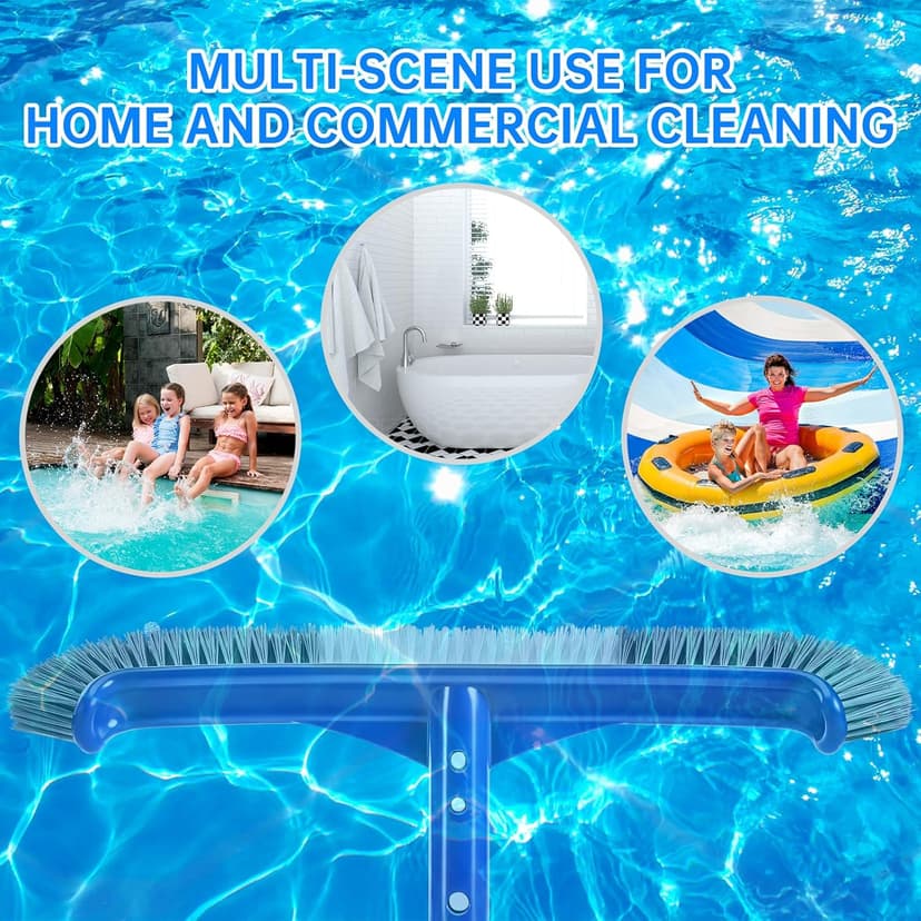 Pool Brush Head, 17" Pool Brushes for Cleaning Pool Walls, Curved Ends High-Efficiency Pool Scrub Brush,Premium Nylon Bristles Pool Brush with EZ Clip