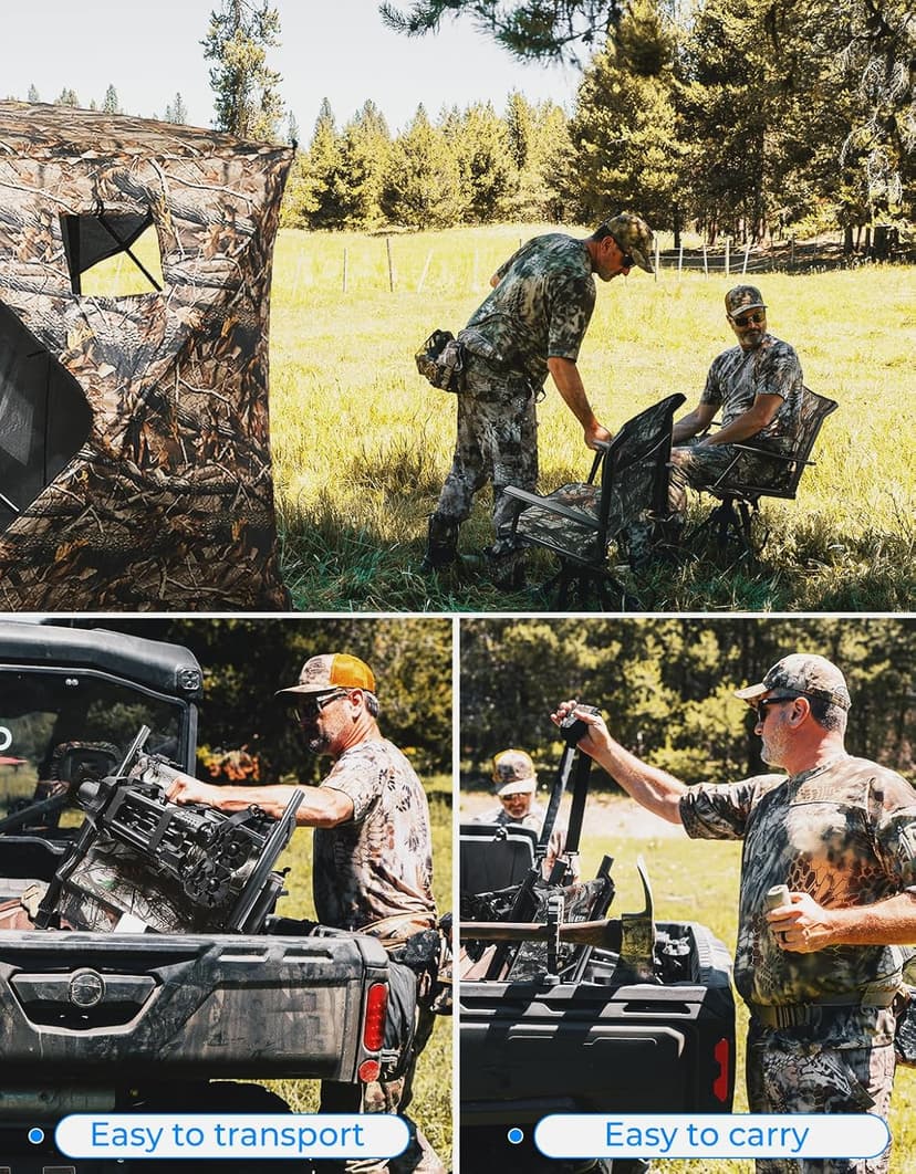 KEMIMOTO Hunting Blind Chair 360 Degree Silent Swivel, 300 Lbs Height Adjustable Quick Folding Portable Comfortable Hunting Deer Fishing Ground Chair