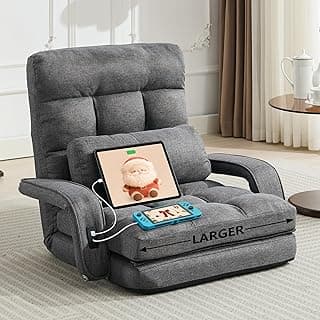 STHOUYN Comfy Floor Chair Bedroom 2 USB Charging Ports, 5-Position Couch Gaming Lounge Chairs Adults, Indoor Folding Lazy Sofa Meditation Arm Dorm Chair Living Room (Grey)