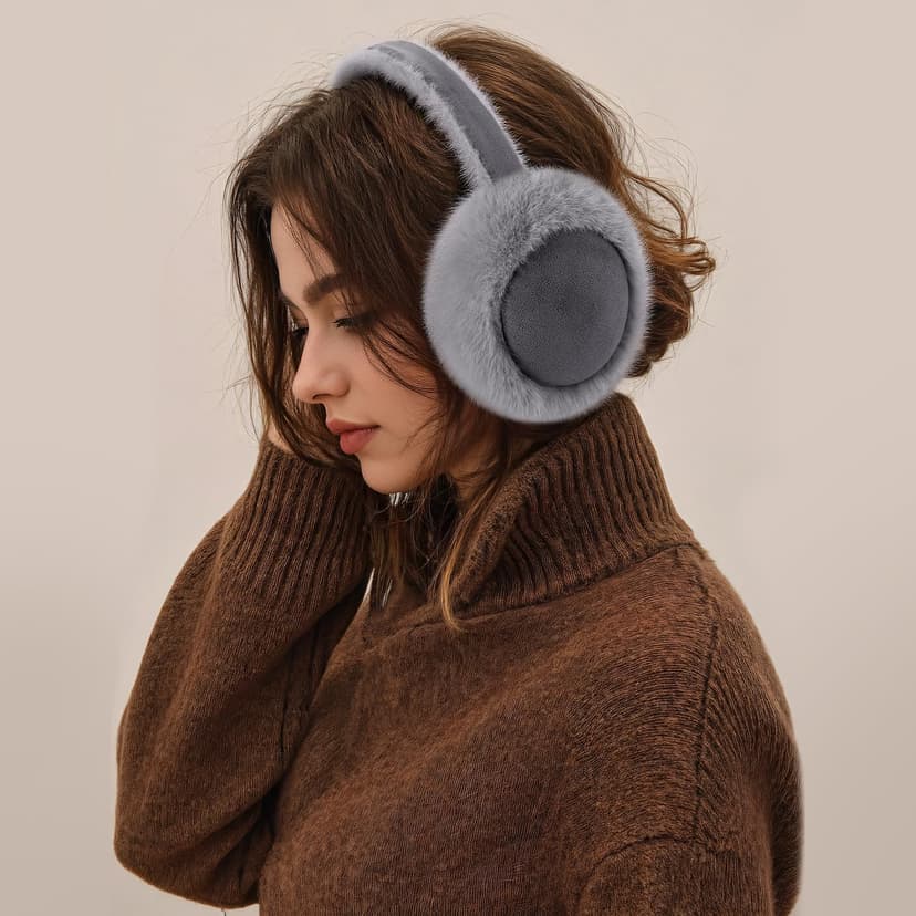 Clothirily EarMuffs for Women, Faux Fur Warm Ear Muffs for Winter, Foldable Winter Ear Covers, Fuzzy Ear Warmers for Women