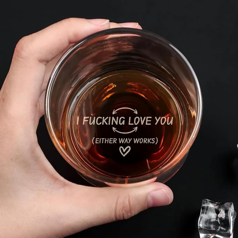 On The Rox Engraved Whiskey & Bourbon Glass Gifts - Fun Message Gift For Him - Personalized 11 oz Engraved Message Scotch Glass - Birthday, Anniversary (I Love You)