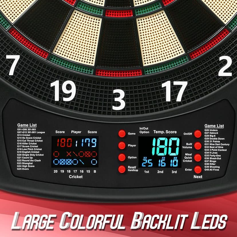 Electronic Dart Board, Soft Tip Dartboard Set 40 Games, 427 Variants Digital Electric Dart Boards with Colorful LED, 6 Darts, 100 Tips, Power Adapter