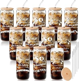 Appreciation Gifts for Team, Employees, Coworkers, Staff, Teacher, Nurse, 20oz Glass Cups with Straws and Lids, Mixed 12 Set Employee Appreciation Gifts, Inspirational Thank You Gifts for Staff B0GSRCKT29