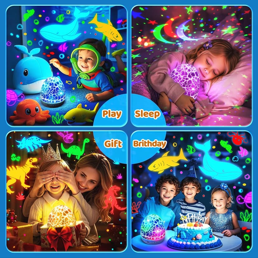 Baby Toys Sensory Toys for Boys Sound Machine Night Light Projector Autism Toys Kids Christmas Gifts | 15 White Noise 3D Films 31Colors Remote Control Night Light for Kids, Baby Boy Gifts Egg Light