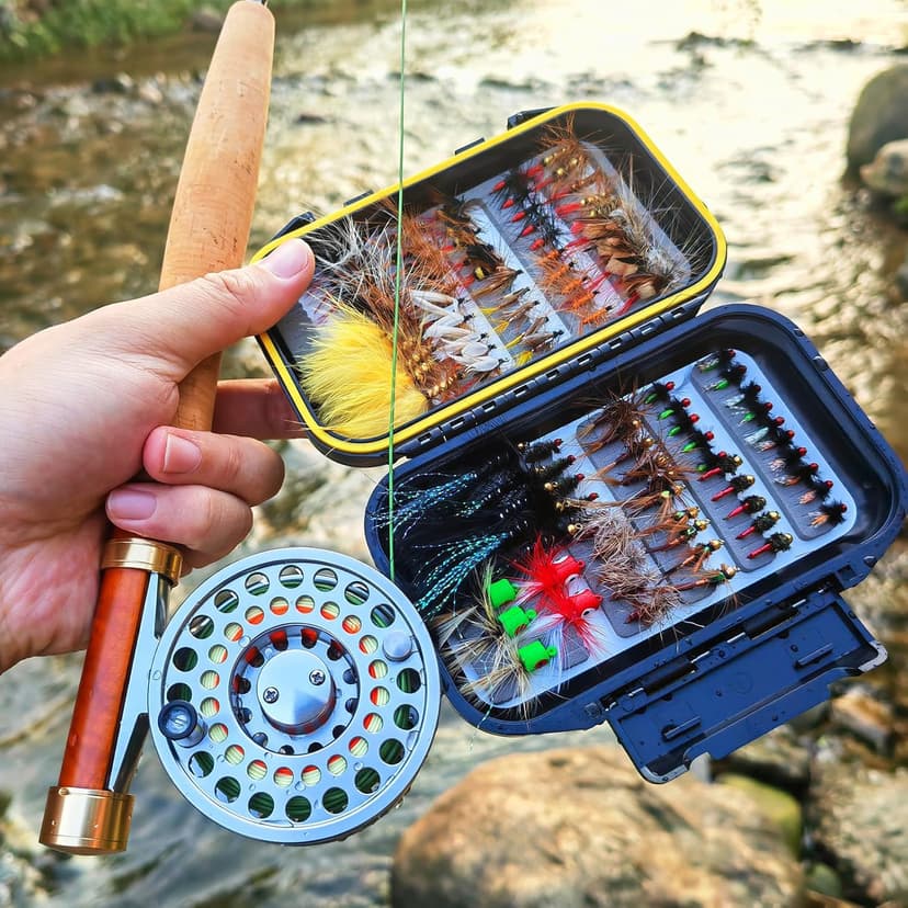 Fly Fishing Flies Assortment Kit Dry Wet Nyphms Tenkara Popper Streamer Woolly Bugger for Trout Bass Salmon Steelhead with Fly Box