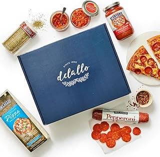DeLallo Gourmet Pizza Kit Gift Basket, Includes Full-Sized Dough Kit, Tomato Sauce, Pepperoni Stick, and Premium Toppings, Italian Gift Basket for Pizza Lovers