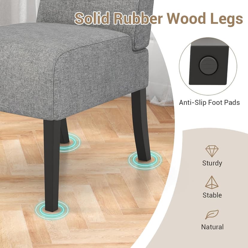 Giantex Armless Accent Chair Set of 2, Upholstered Living Room Chair with Rubber Wood Legs, Modern Slipper Side Chair, Reading Chair for Living Room, Bedroom, Waiting Room, Office, Small Spaces, Grey