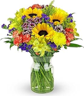Benchmark Bouquets - Flowering Fields (Glass Vase Included) - Fresh Flowers for Delivery - Gift for Birthday, Anniversary, Sympathy, Get Well, Congratulations, Thanksgiving, Christmas