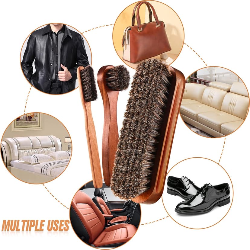 ZJoey 4 Pcs Horsehair Shine Shoes Brush Kit Polish Dauber Applicators Cleaning Leather Shoes Boots Care Brushes Suede Cleaner Brush with Microfiber Shoe Cloth(4 Pcs Style A)