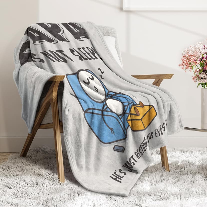 om Daughter Son Grandkids, Birthday Gifts for Papas Dad Grandpa, Flannel Throw for Couch and Naps, 60‘’ x 50‘’ (Gray) Funny Papa Gifts, Papa is Not Sleeping Blanket Gift B0FD9JGRJ3