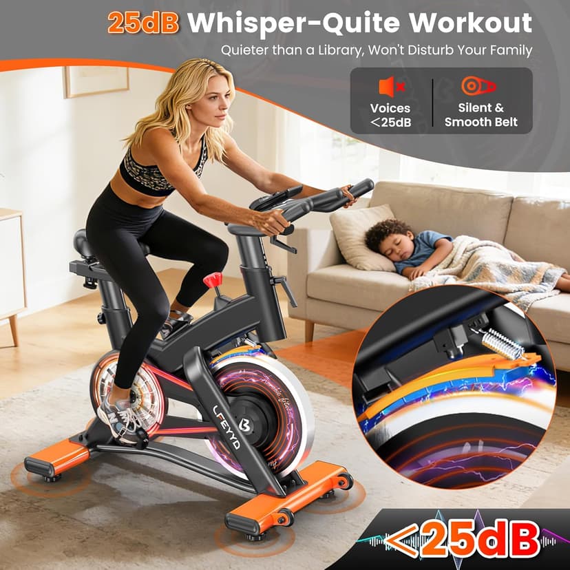 Exercise Bike for Home, Quiet Adjustable Magnetic Stationary Bike for Home Cardio with App Compatible, Spin Bike with 400 lbs Capacity, Spinning Bike with Heart Rate Monitor,Comfort Seat/Alloy Pedals/LCD Monitor