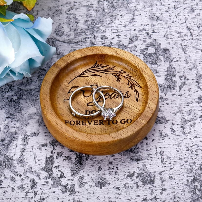 Wood Ring Dish 5 Year Anniversary Wood Gifts for Him Her - 5th Anniversary Wedding Gifts for Wife Husband, 5 Year Marriage Aniversario Wooden Jewelry Dish for Women Men, Fifth Aniversario Ideas