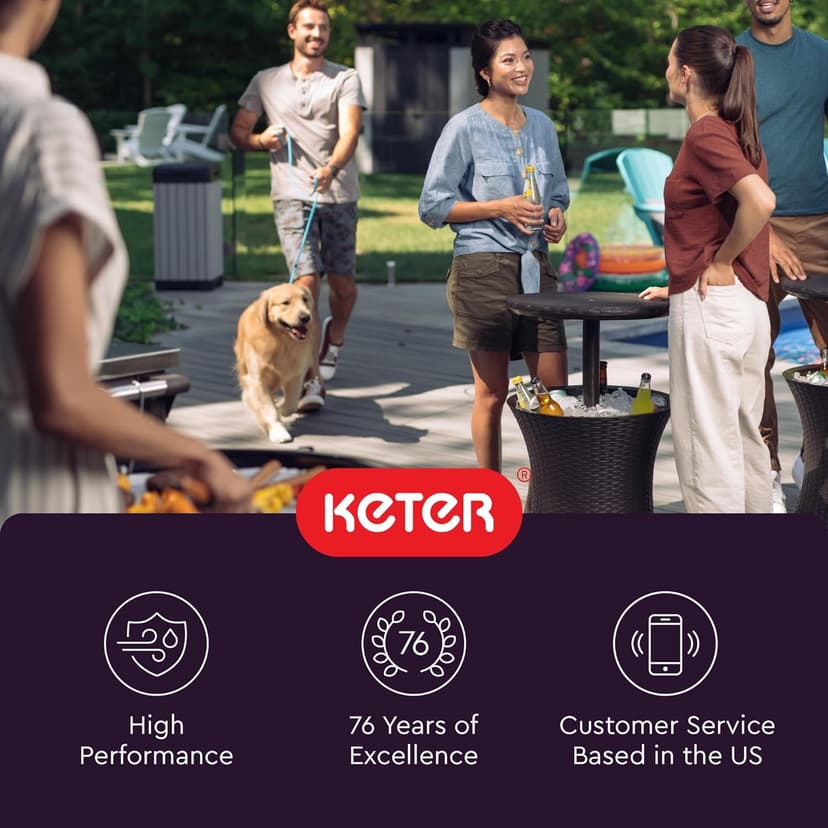 Keter Pacific Cool Bar Outdoor Patio Furniture and Hot Tub Side Table with 7.5 Gallon Beer and Wine Cooler, Espresso Brown