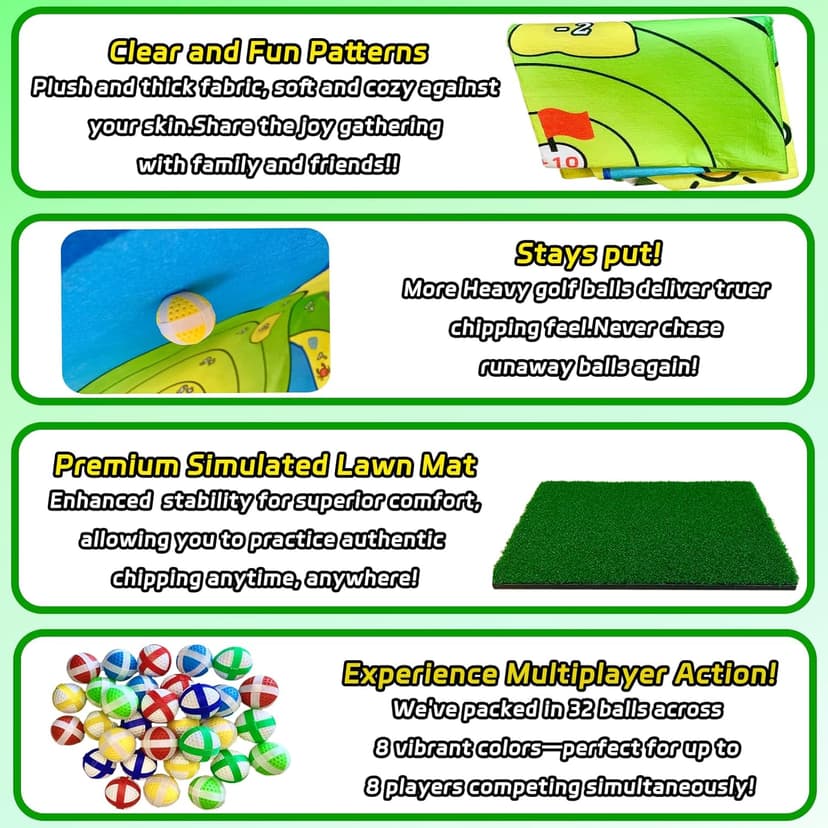 Battle Golf Chipping Game,Upgrade 80”x80” Large Chipping Mat,Play Outdoor Sticky Golf for Adults,Unique Multiplayer Indoor Outdoor Friends Family Yard Target Game