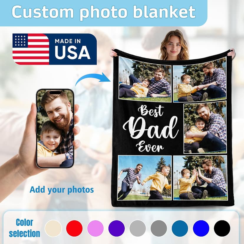 Customized Gift for Husband from Daughter Son Wife, Custom Blanket with Picture, Dad Blanket Gift for Anniversary Fathers Day Birthday Gifts for Best Dad, Personalized Photo Blanket B0GZ3XZVQF