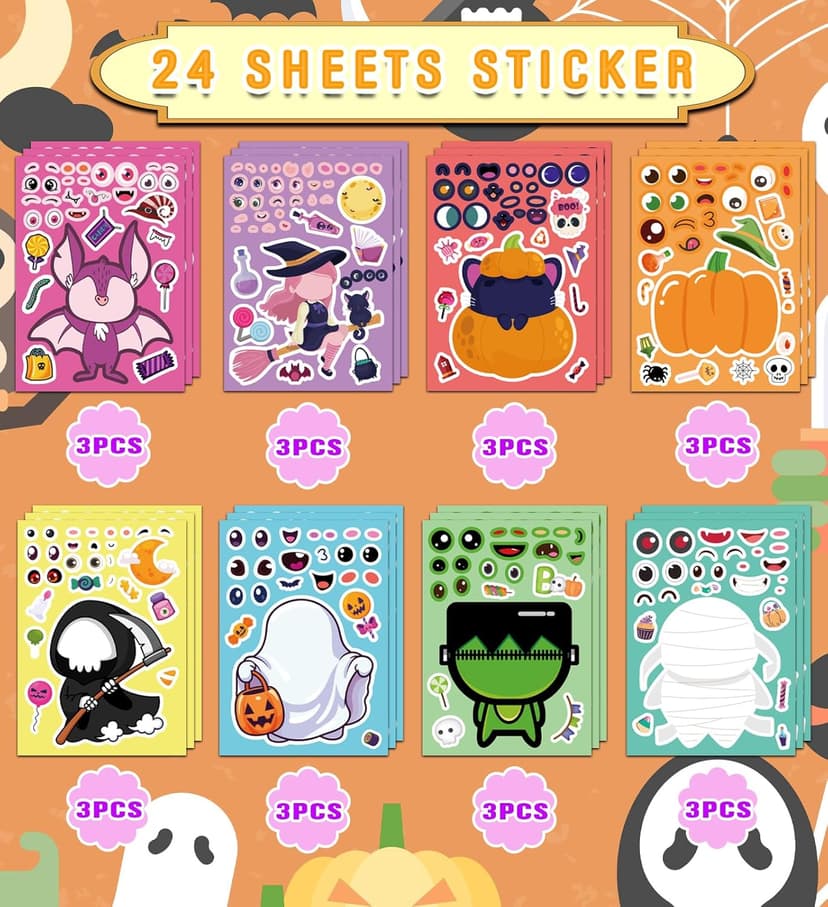 Halloween Party Favors - DIY Crafts Stickers for Kids - Kids Halloween Decorations Gifts Activities Party Supplies(24 Sheets)