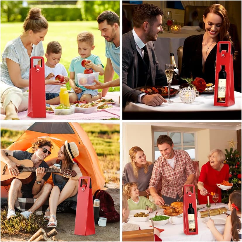 Wine Gift Bag, Reusable Leather Wine Tote Carrier, Single Bottle Champagne Beer Gift Bags Carrier for Birthday, Wedding, Picnic Party, Christmas Gifts (Red)