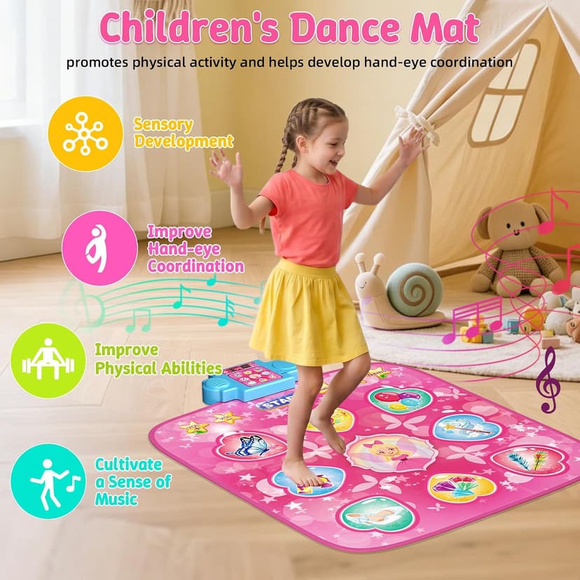 LED Score Display, Piano Game Modes, Anti-Slip Foldable Dancing Pad for Kids 3-12, Birthday Gifts for Girls Dance Mat – 9-Button Electronic Music Playmat with 8 Challenge Levels B0GSZ81B2V