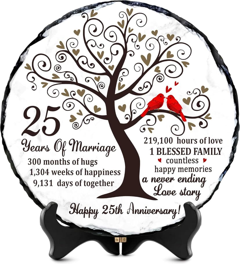 25th Wedding Anniversary Slate Sign – Silver Anniversary Wedding Gifts for Parents, Grandparents or Couple – Elegant 5.9 Inches Plaque – 25 Years of Marriage Celebration Decoration
