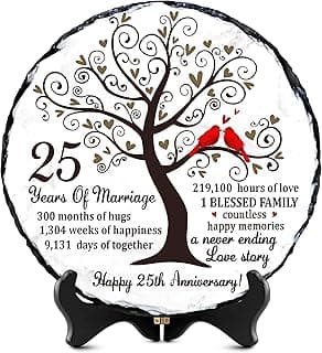 25th Wedding Anniversary Slate Sign – Silver Anniversary Wedding Gifts for Parents, Grandparents or Couple – Elegant 5.9 Inches Plaque – 25 Years of Marriage Celebration Decoration