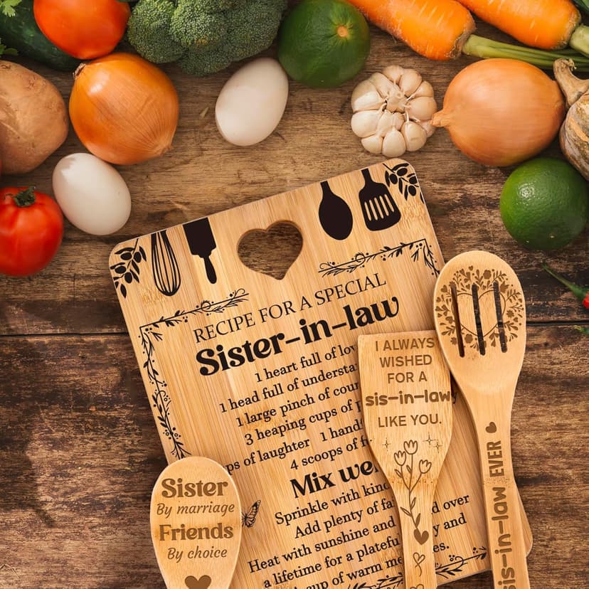 Gifts for Sister in Law - "Recipe for a Special Sister-in-Law", Sister in Law Birthday Gifts Engraved Bamboo-Made Cutting Board Set, Sister in Law Christmas Gifts.