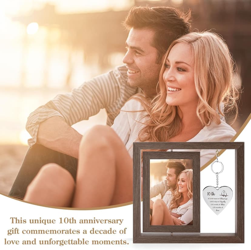 10 Year Anniversary Picture Frame Gifts for Couple 10 Year Anniversary Decorations Gifts for Wife 10 Year Gift Anniversary Customized Photo Frame Happy 10th Aniversario Decorations Gift for Him
