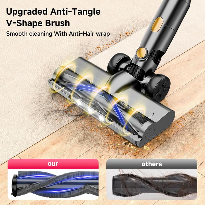 Cordless Vacuum Cleaner, 8 in 1 40Kpa 55Mins,Lightweight Vacuum Cleaners for Home, Stick Vacuum with Anti-Tangle Brush,Wall Mount, Rechargeable Cordless Vacuum for Floor/Sofa/Pet Hair,Gold