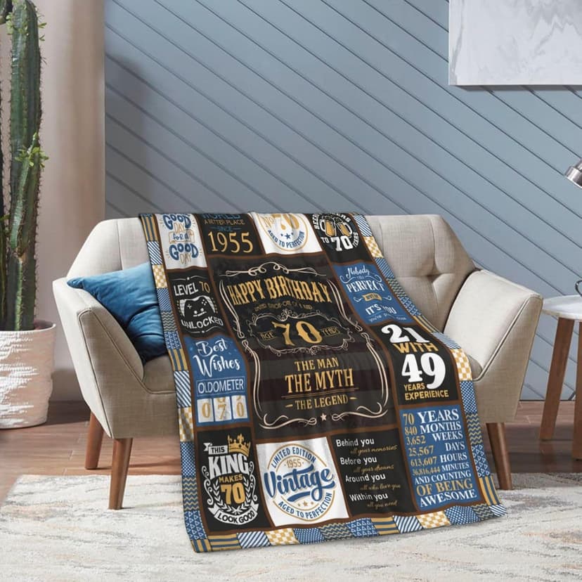 70th Blanket 60 x 50 inch, 70th Birthday Gifts for Men, Best Gifts for 70 Year Old Man, 70 Year Old Birthday Gifts for Men, 1955 Birthday Gifts for Dad, Mens 70 th Birthday Gift Ideas