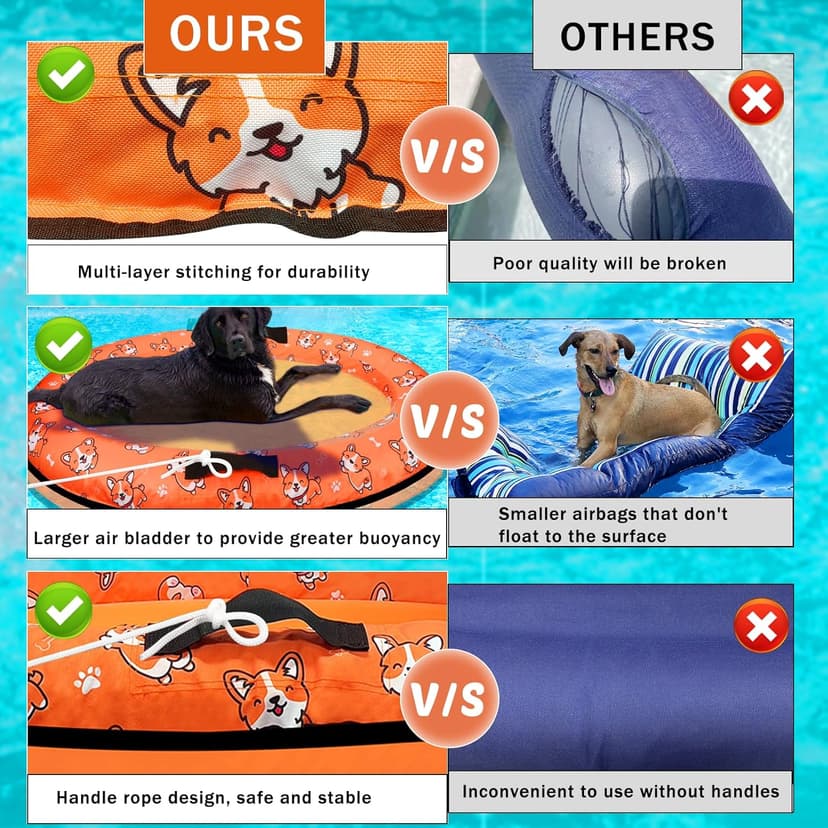 Inflatable Dogs Pool Float with Rope,Puppy Raft Floating Mat,Pet Float for Small Medium Large Dogs Up to 80lb