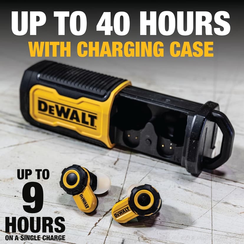 DEWALT Heavy Duty Bluetooth Jobsite Pro X2 ANC True Wireless Earbuds, Active Noise Cancelling Work Earbuds, Turn Dial Controls, 10Hr Runtime (40+ w/Case), 4 EQ Modes, IP54