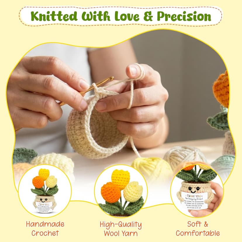 OASSIE Christmas Thank You Gifts for Women Friends - Thank You for Being A Friend Emotional Support Crochet Tulip with Card - Birthday Gifts for Women Friendship, Friend Gift for Coworker Sister