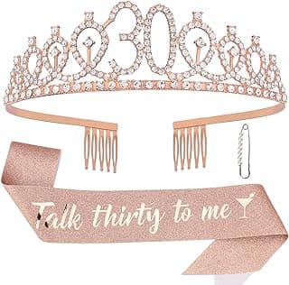 30th Birthday Sash & Tiara Kit- Happy 30th Birthday Decorations for Her 30th Gifts for Women (rose gold)