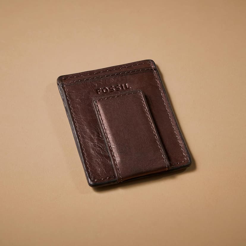 Fossil Men's Leather Minimalist Magnetic Card Case with Money Clip Front Pocket Wallet for Men
