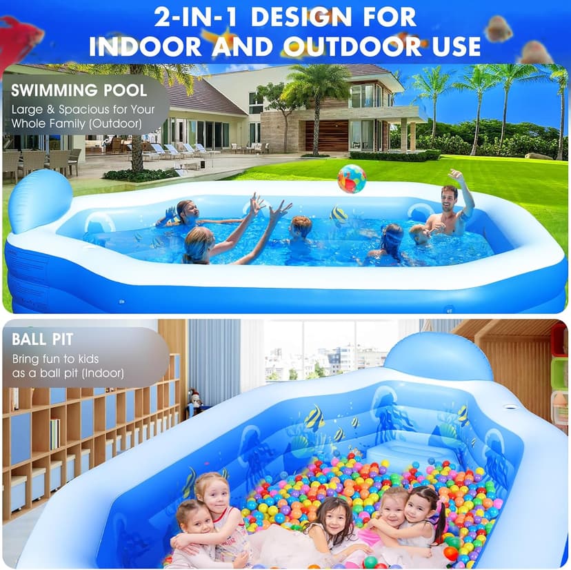 Inflatable Pool with Canopy, Large Inflatable Swimming Pool for Kids,Adult, Blow Up Pools with Seats,Backrest.Durable Thickened Inflatable Family Pools for Backyard,118"x75"x22"-Dark Blue
