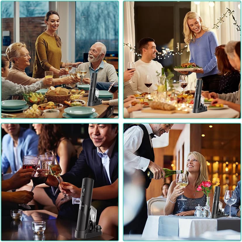CIRCLE JOY Rechargeable Wine Opener Electric Wine Bottle Opener 7-in-1 Wine Gift Set with Electric Vacuum Pump, Charging Station, Foil Cutter, Wine Aerator Pourer and 2 Wine Stoppers