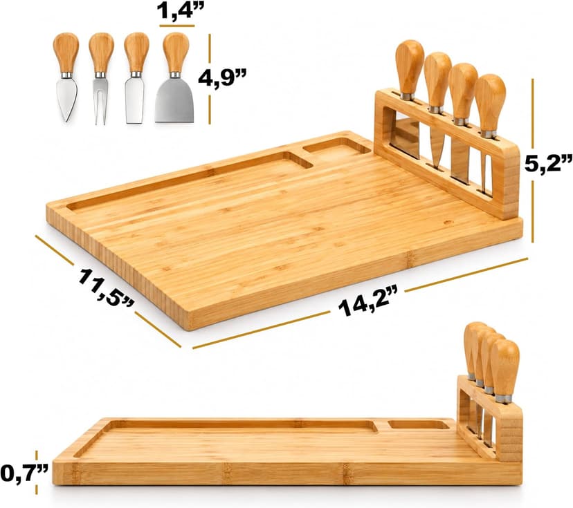 RoyalHouse Bamboo Cheese Board and Charcuterie Boards Set & Serving Tray for Meat, and Wine - Birthday Gifts for Women, Wedding Gifts for Couples 2025, Bridal Shower, Housewarming Gifts New Home