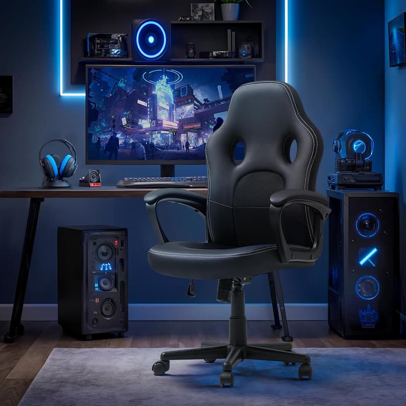Office Gaming Chair High Back Leather Computer Chairs Ergonomic Height Adjustable Racing Game Desk Chair Executive Conference Task Chair (Black)