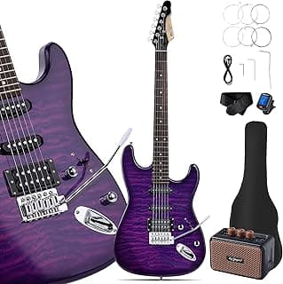 Leo Jaymz 39" Full Size ST Style Electric Guitar Starter Kit with SSH Pickup, 5W Portable Amp, Tuner, Gig Bag, Strap & Accessories (Violet Ocean)