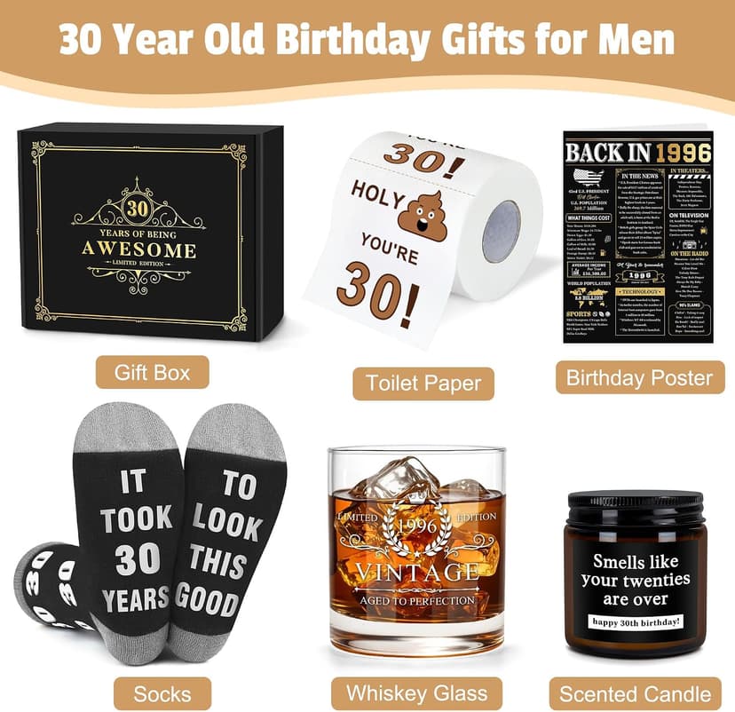 30th Birthday Gifts for Men Funny 30 Year Old Birthday Gifts for Men Cool 1996 Gift for 30 Year Old Man Unique Happy 30th Bday Gift Ideas for Man 30s Dirty Thirty Decorations for Him Turning 30 B0G2PQSTV4