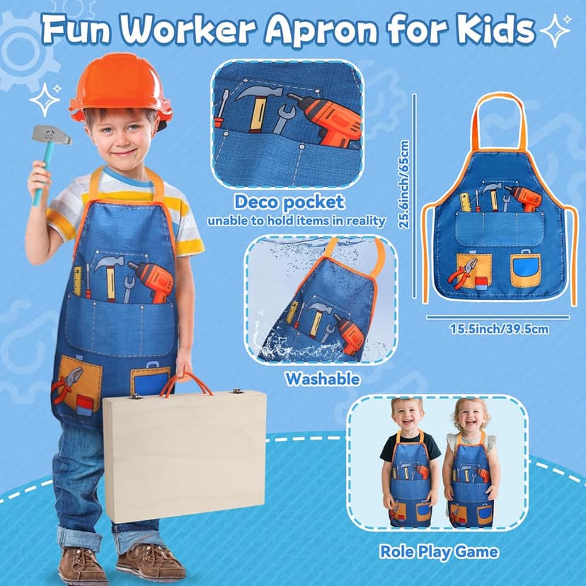 Kids Tool Set with Drill, Educational Montessori Toys for 3 Year Old Boys 44 Pcs STEM Kids Toys Wooden Toddler Tool Set with Apron & Box Christmas Birthday Gifts for 3 4 5 Year Old Boy Girl