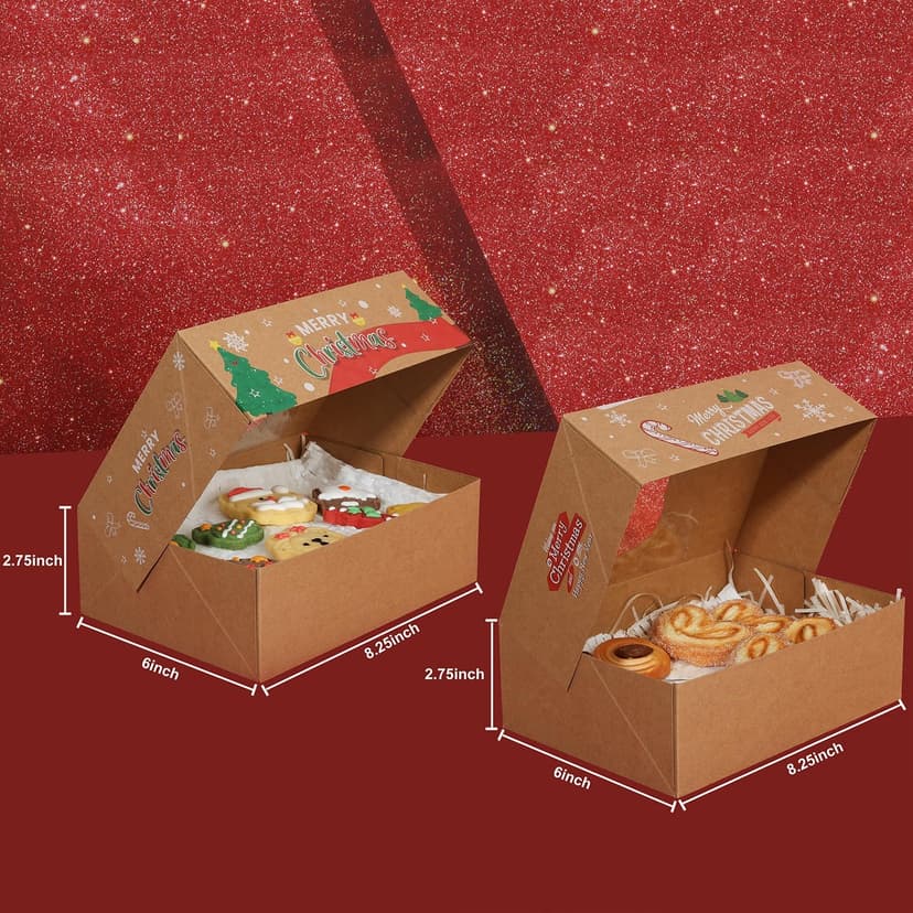 Festive Christmas Treat Boxes - 24 Pack, 8.25x6x2.75in, Brown, Rectangular, Flip Top Lids, Durable & Reusable, Perfect for Baked Goods & Gifts