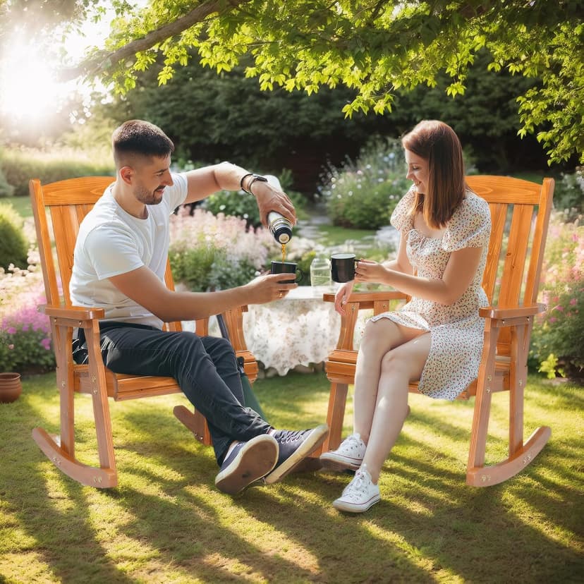 VINGLI Wooden Rocking Chair, Patio Rocker with Higher Backrest, Heavy Duty 600 LBS Outdoor Rocking Chair for Garden, Yard, Balcony, Teak