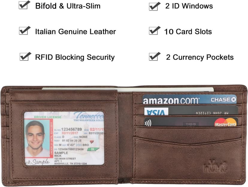HIMI Wallet for Men-Genuine Leather RFID Blocking Bifold Stylish Wallet With 2 ID Window