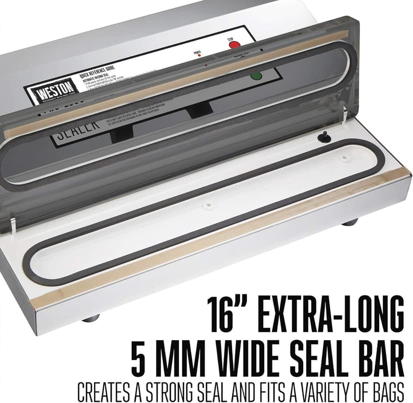 Weston Brands Vacuum Sealer Machine for Food Preservation & Sous Vide, Extra-Wide 5mm Bar for Sealing Bags up to 16" Wide, 935 Watts, Commercial Grade Pro 2300, Stainless Steel (65-0201)
