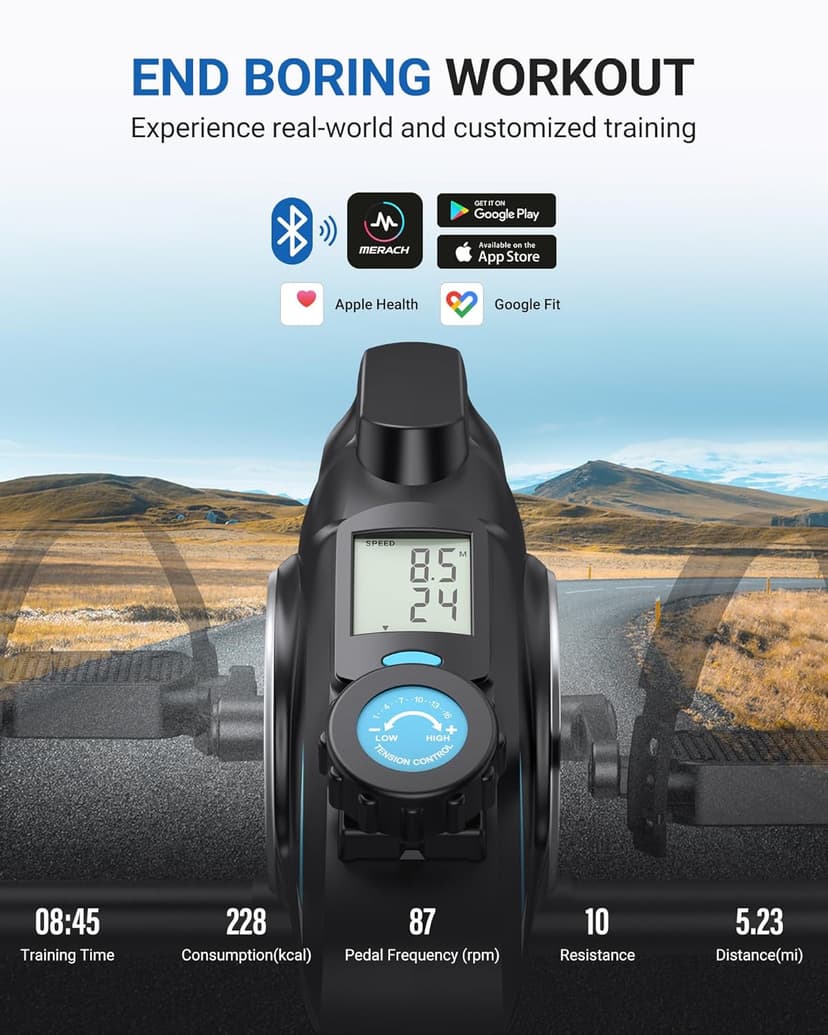 Under Desk Bike Pedal Exerciser, Quiet Magnetic Mini Exercise Bike with MERACH App for Arm, Leg Recovery, Physical Therapy, Smooth Foot Desk Cycle