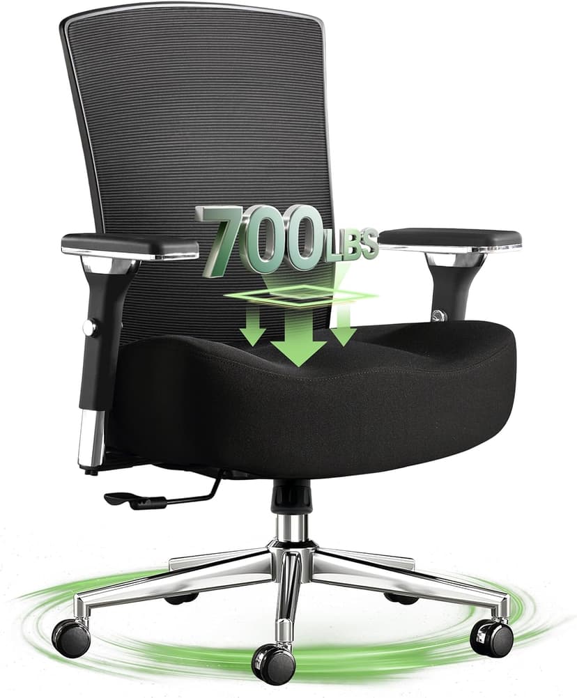 Big and Tall Office Chair 700lbs with Ergonomic W Wide Thick Seat Cushion, Oversized Mesh Desk Chair with Adjustable Lumbar Support, Computer Chair with Upgraded 4D Armrests