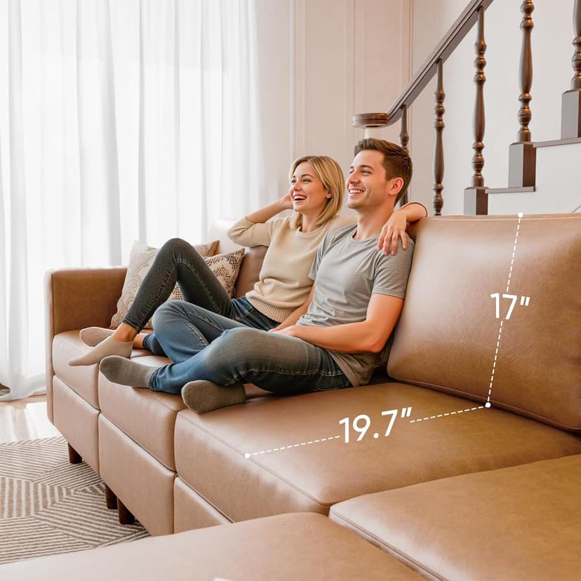 ABCASA Faux Leather Oversized Accent Chair with Storage Deep Seat Single Sofa Large Reading Armchair for Living Room Bedroom Office Brown