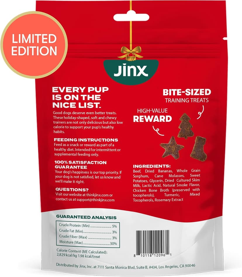 1 Pack Healthy Dog Treats Training with Real Beef & Fiber Rich Banana - Stocking Stuffer Gifts - Puppies, Adults & Seniors Jinx Holiday Dog Training Treats, Beef & Banana, Christmas Dog Treats, 4oz B0HCF87YPN
