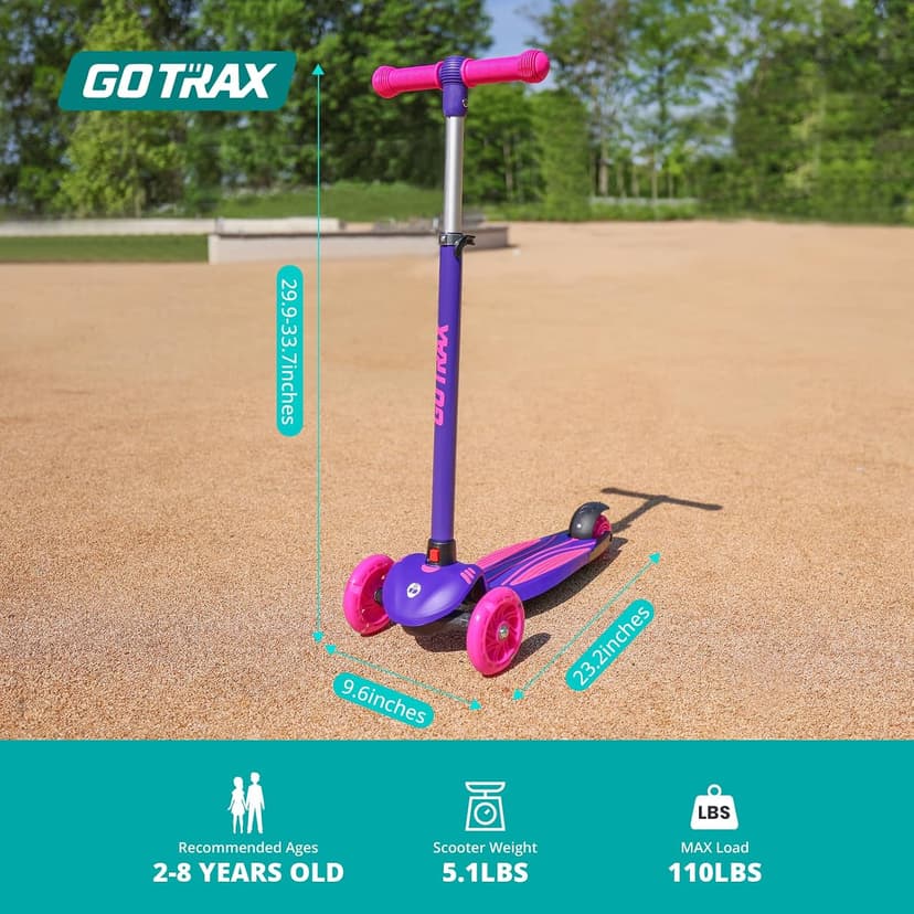 LED Light-Up Wheels, 3 Adjustable Handlebar, Easy Assembly, Lightweight, Wide Anti-Slip Deck, Lean to Steer, Max Load 110 lbs Gotrax KS1 Kids Kick Scooter, 3 Wheels for Boys & Girls 2-8, Gifts B0CCYMV1T1