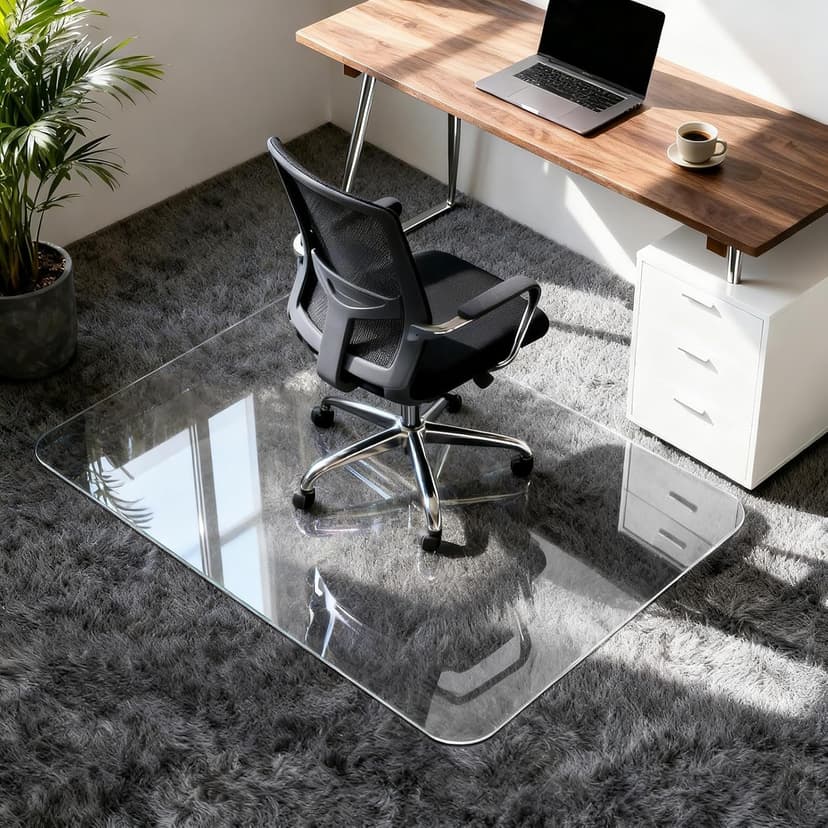 Vicwe Glass Chair Mat for Carpet,32"x48" Tempered Glass Office Chair Mat,1/5" Thick Glass Chair Mat with Rounded and Polished Edges,Smooth Glide for Carpet & Hardwood Floor Protection